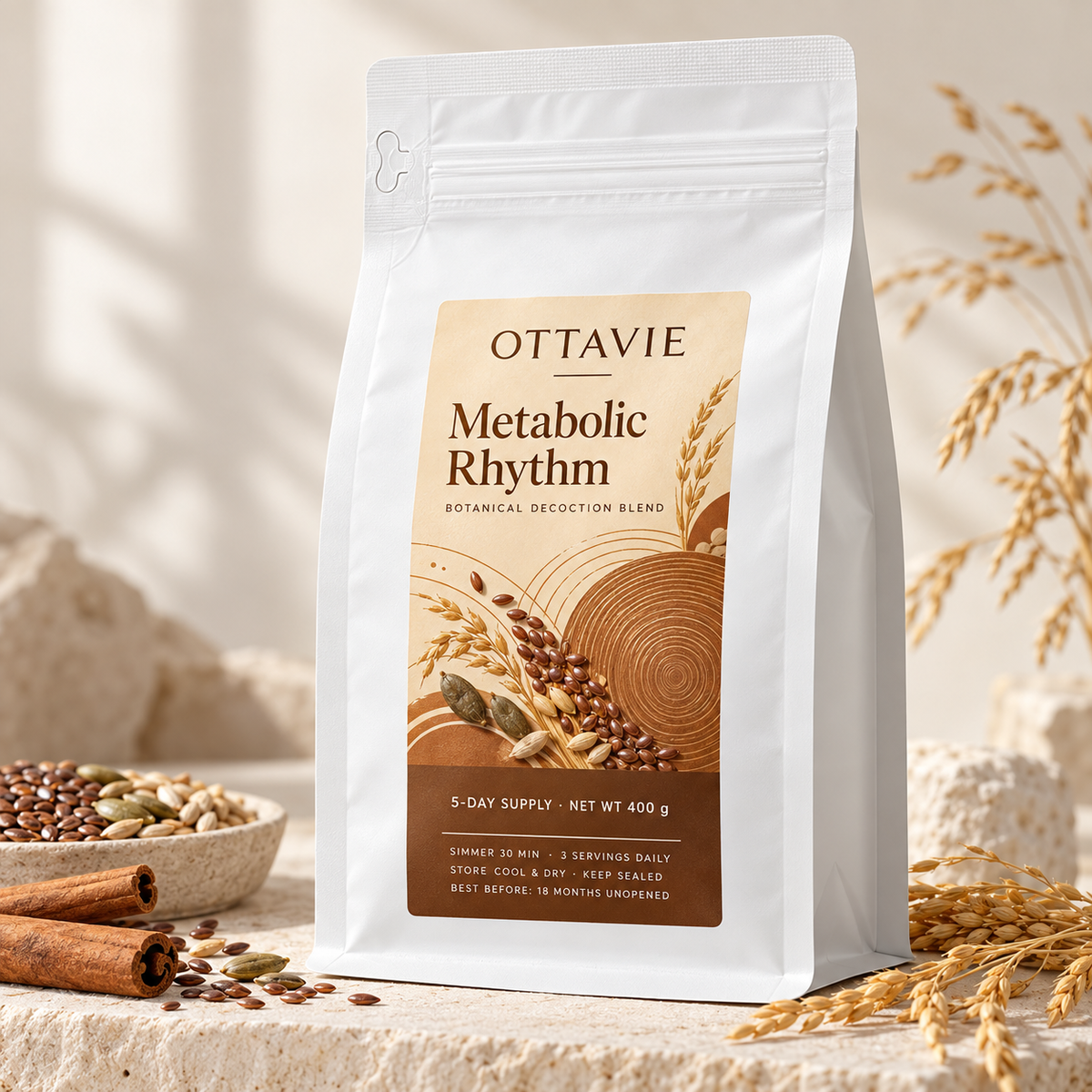 OTTAVIE Metabolic Rhythm botanical simmer blend with balanced lifestyle setting